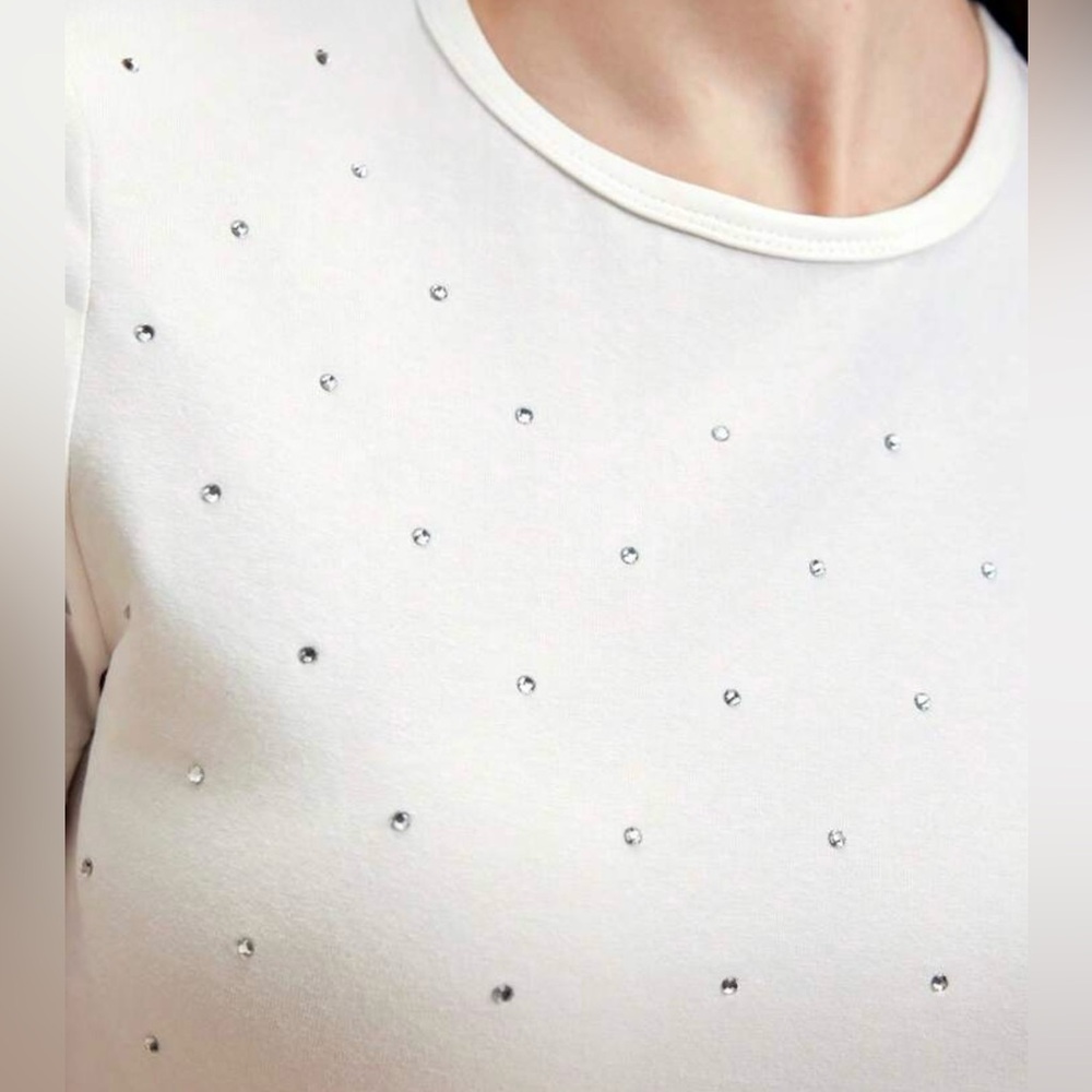 Rhinestone stretch T shirt cotton beaded top embellished bling S M 4 womens teen